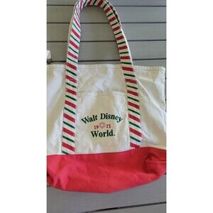 Vintage Walt Disney World Bag 1971 Heavy Canvas Tote Christmas Red Green B18